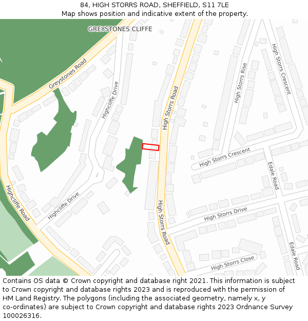 84, HIGH STORRS ROAD, SHEFFIELD, S11 7LE: Location map and indicative extent of plot