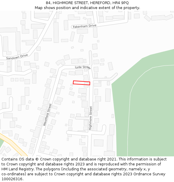 84, HIGHMORE STREET, HEREFORD, HR4 9PQ: Location map and indicative extent of plot
