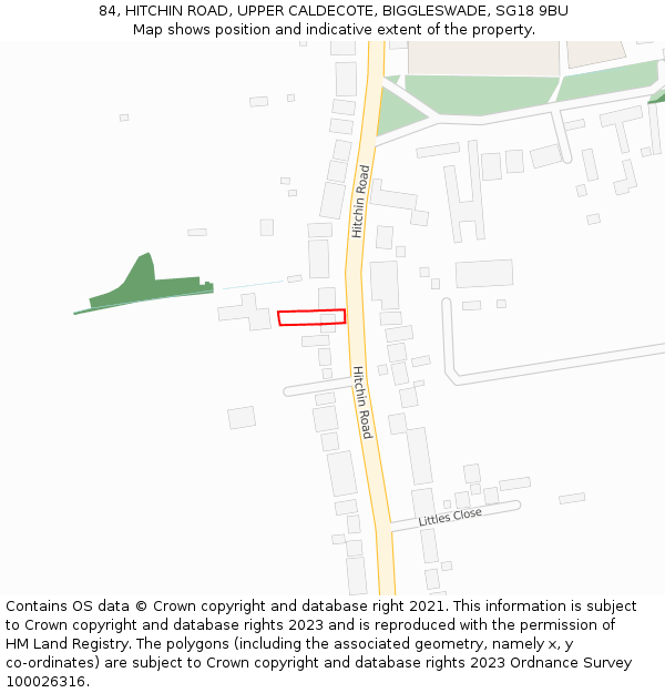 84, HITCHIN ROAD, UPPER CALDECOTE, BIGGLESWADE, SG18 9BU: Location map and indicative extent of plot