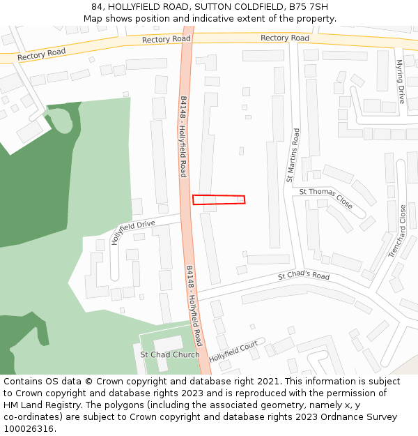 84, HOLLYFIELD ROAD, SUTTON COLDFIELD, B75 7SH: Location map and indicative extent of plot