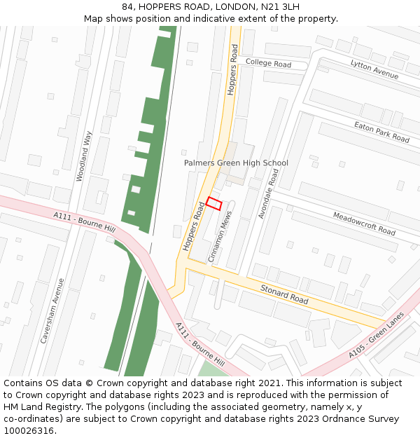84, HOPPERS ROAD, LONDON, N21 3LH: Location map and indicative extent of plot