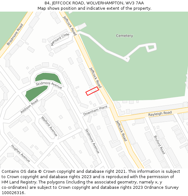 84, JEFFCOCK ROAD, WOLVERHAMPTON, WV3 7AA: Location map and indicative extent of plot