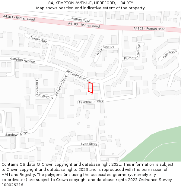 84, KEMPTON AVENUE, HEREFORD, HR4 9TY: Location map and indicative extent of plot