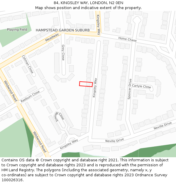 84, KINGSLEY WAY, LONDON, N2 0EN: Location map and indicative extent of plot