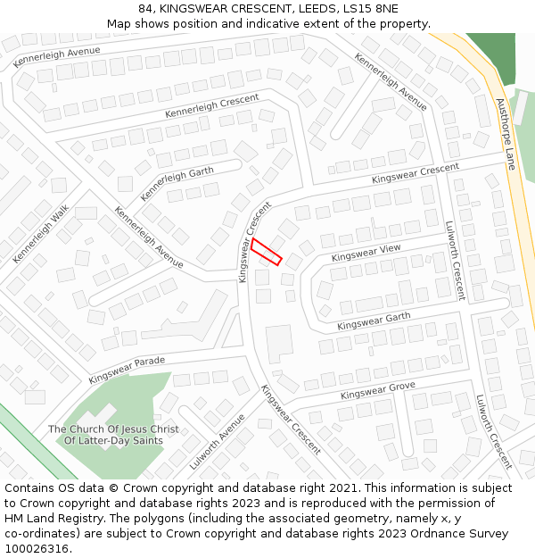 84, KINGSWEAR CRESCENT, LEEDS, LS15 8NE: Location map and indicative extent of plot