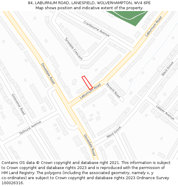 84, LABURNUM ROAD, LANESFIELD, WOLVERHAMPTON, WV4 6PE: Location map and indicative extent of plot