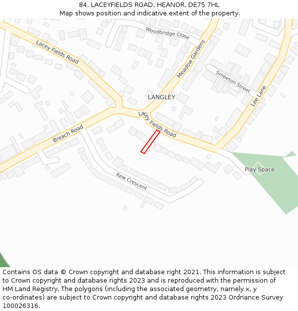84, LACEYFIELDS ROAD, HEANOR, DE75 7HL: Location map and indicative extent of plot