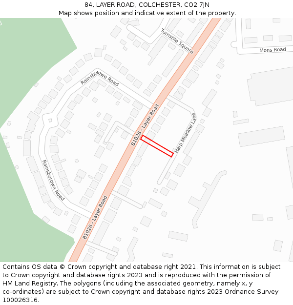 84, LAYER ROAD, COLCHESTER, CO2 7JN: Location map and indicative extent of plot