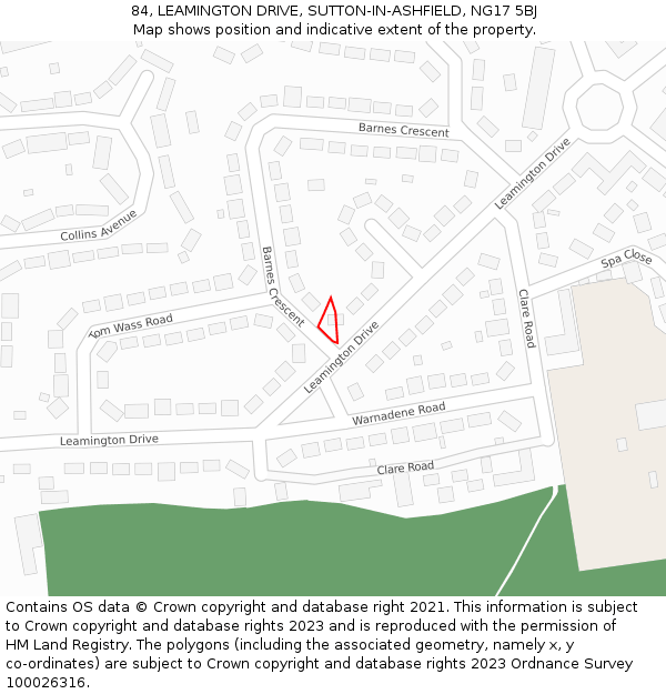 84, LEAMINGTON DRIVE, SUTTON-IN-ASHFIELD, NG17 5BJ: Location map and indicative extent of plot