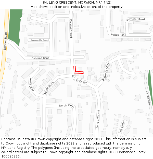 84, LENG CRESCENT, NORWICH, NR4 7NZ: Location map and indicative extent of plot