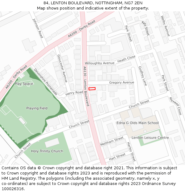 84, LENTON BOULEVARD, NOTTINGHAM, NG7 2EN: Location map and indicative extent of plot