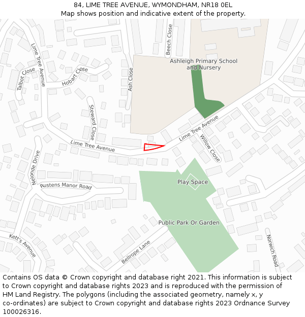 84, LIME TREE AVENUE, WYMONDHAM, NR18 0EL: Location map and indicative extent of plot