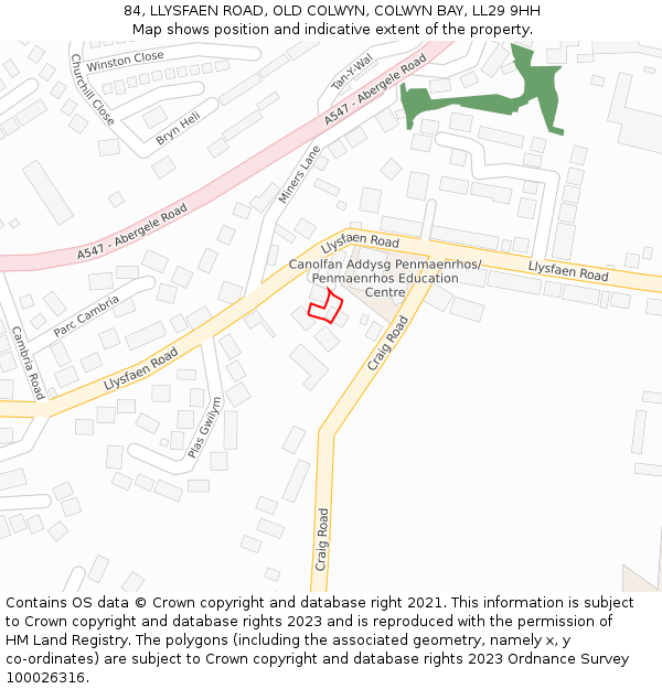 84, LLYSFAEN ROAD, OLD COLWYN, COLWYN BAY, LL29 9HH: Location map and indicative extent of plot