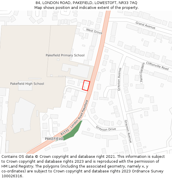 84, LONDON ROAD, PAKEFIELD, LOWESTOFT, NR33 7AQ: Location map and indicative extent of plot