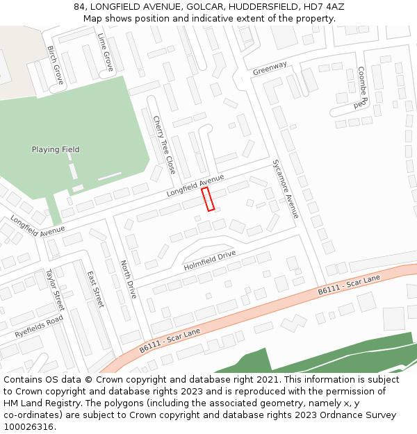 84, LONGFIELD AVENUE, GOLCAR, HUDDERSFIELD, HD7 4AZ: Location map and indicative extent of plot