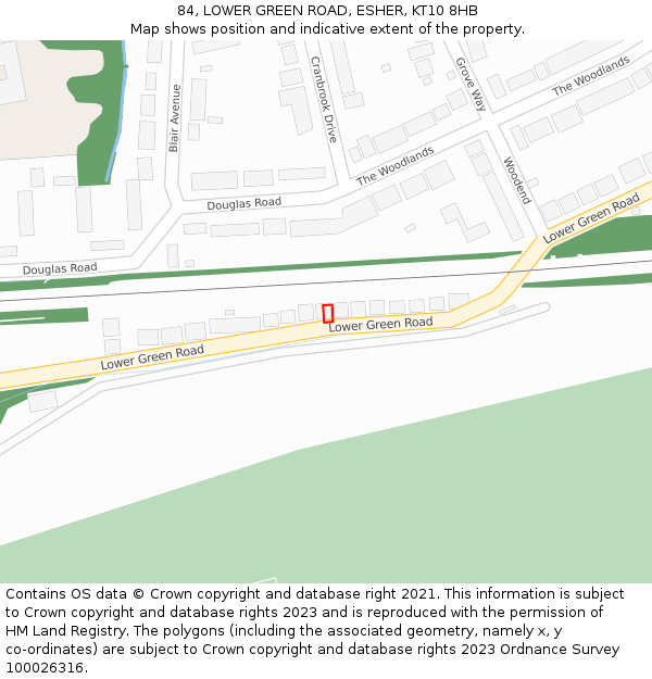 84, LOWER GREEN ROAD, ESHER, KT10 8HB: Location map and indicative extent of plot