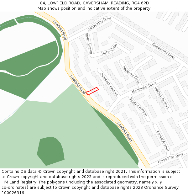 84, LOWFIELD ROAD, CAVERSHAM, READING, RG4 6PB: Location map and indicative extent of plot