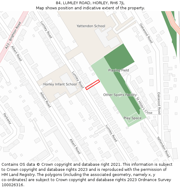 84, LUMLEY ROAD, HORLEY, RH6 7JL: Location map and indicative extent of plot