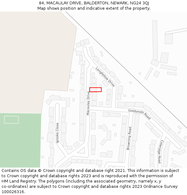 84, MACAULAY DRIVE, BALDERTON, NEWARK, NG24 3QJ: Location map and indicative extent of plot
