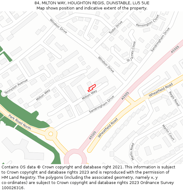 84, MILTON WAY, HOUGHTON REGIS, DUNSTABLE, LU5 5UE: Location map and indicative extent of plot