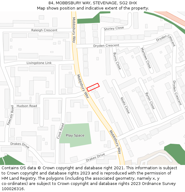 84, MOBBSBURY WAY, STEVENAGE, SG2 0HX: Location map and indicative extent of plot