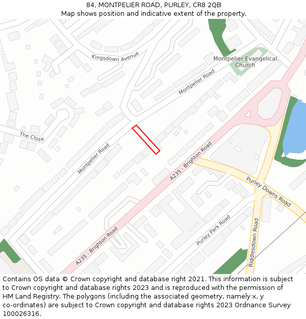84, MONTPELIER ROAD, PURLEY, CR8 2QB: Location map and indicative extent of plot