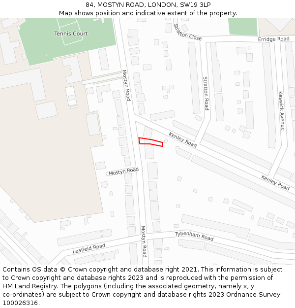 84, MOSTYN ROAD, LONDON, SW19 3LP: Location map and indicative extent of plot