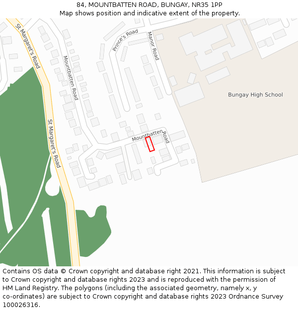 84, MOUNTBATTEN ROAD, BUNGAY, NR35 1PP: Location map and indicative extent of plot