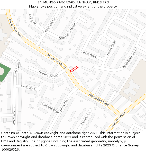 84, MUNGO PARK ROAD, RAINHAM, RM13 7PD: Location map and indicative extent of plot