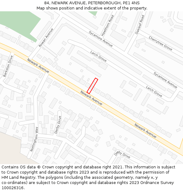 84, NEWARK AVENUE, PETERBOROUGH, PE1 4NS: Location map and indicative extent of plot