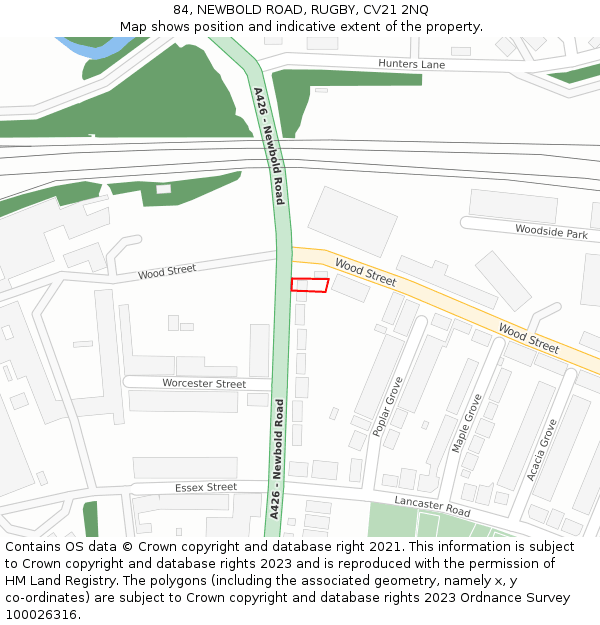 84, NEWBOLD ROAD, RUGBY, CV21 2NQ: Location map and indicative extent of plot