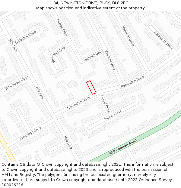 84, NEWINGTON DRIVE, BURY, BL8 2EG: Location map and indicative extent of plot