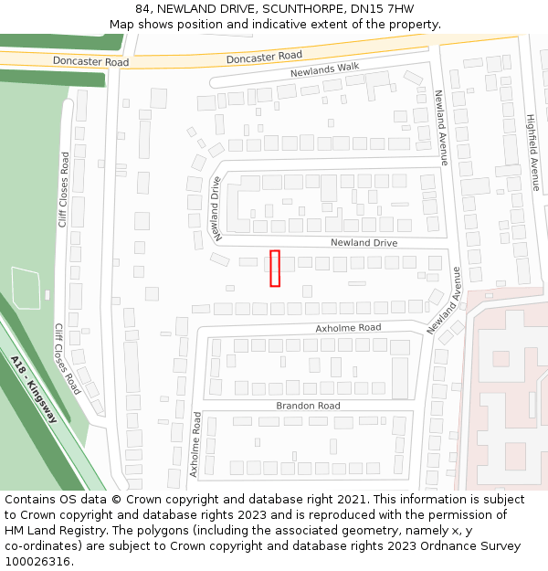 84, NEWLAND DRIVE, SCUNTHORPE, DN15 7HW: Location map and indicative extent of plot