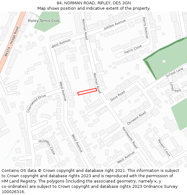 84, NORMAN ROAD, RIPLEY, DE5 3GN: Location map and indicative extent of plot