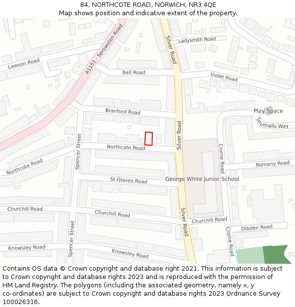 84, NORTHCOTE ROAD, NORWICH, NR3 4QE: Location map and indicative extent of plot