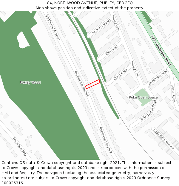 84, NORTHWOOD AVENUE, PURLEY, CR8 2EQ: Location map and indicative extent of plot