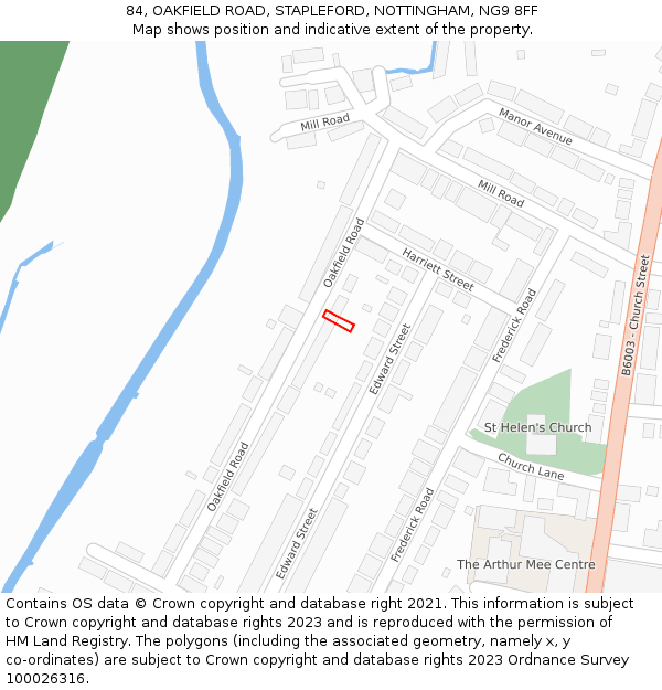 84, OAKFIELD ROAD, STAPLEFORD, NOTTINGHAM, NG9 8FF: Location map and indicative extent of plot