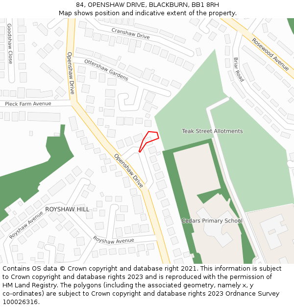 84, OPENSHAW DRIVE, BLACKBURN, BB1 8RH: Location map and indicative extent of plot