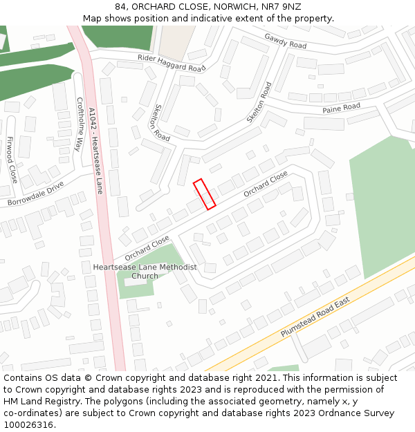 84, ORCHARD CLOSE, NORWICH, NR7 9NZ: Location map and indicative extent of plot