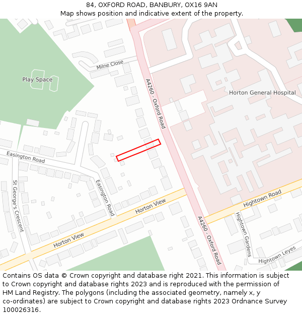 84, OXFORD ROAD, BANBURY, OX16 9AN: Location map and indicative extent of plot