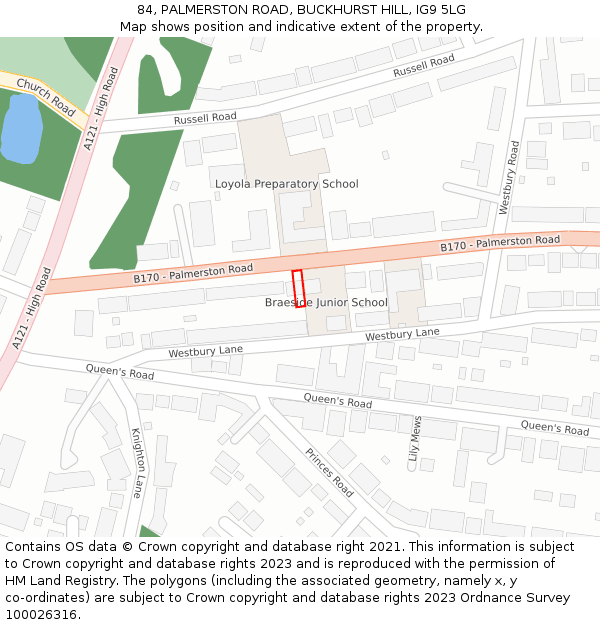 84, PALMERSTON ROAD, BUCKHURST HILL, IG9 5LG: Location map and indicative extent of plot