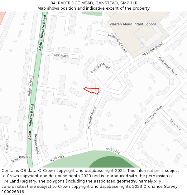 84, PARTRIDGE MEAD, BANSTEAD, SM7 1LP: Location map and indicative extent of plot