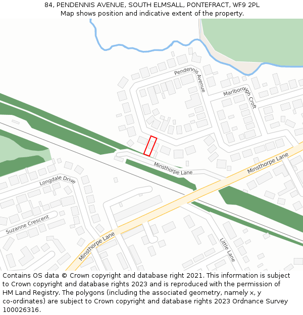 84, PENDENNIS AVENUE, SOUTH ELMSALL, PONTEFRACT, WF9 2PL: Location map and indicative extent of plot