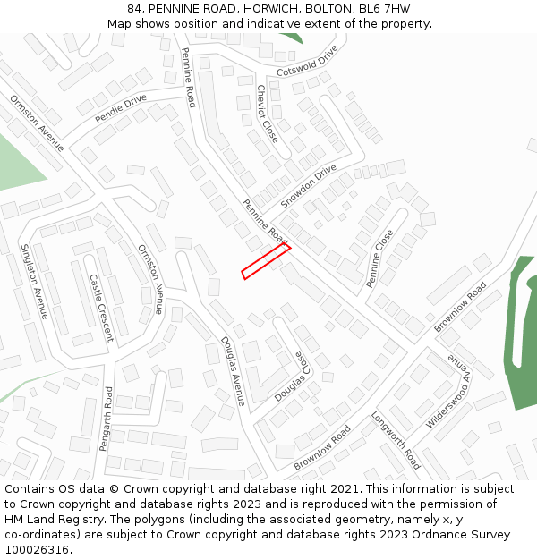 84, PENNINE ROAD, HORWICH, BOLTON, BL6 7HW: Location map and indicative extent of plot