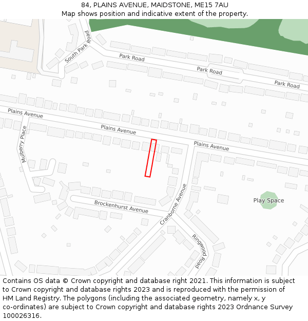 84, PLAINS AVENUE, MAIDSTONE, ME15 7AU: Location map and indicative extent of plot