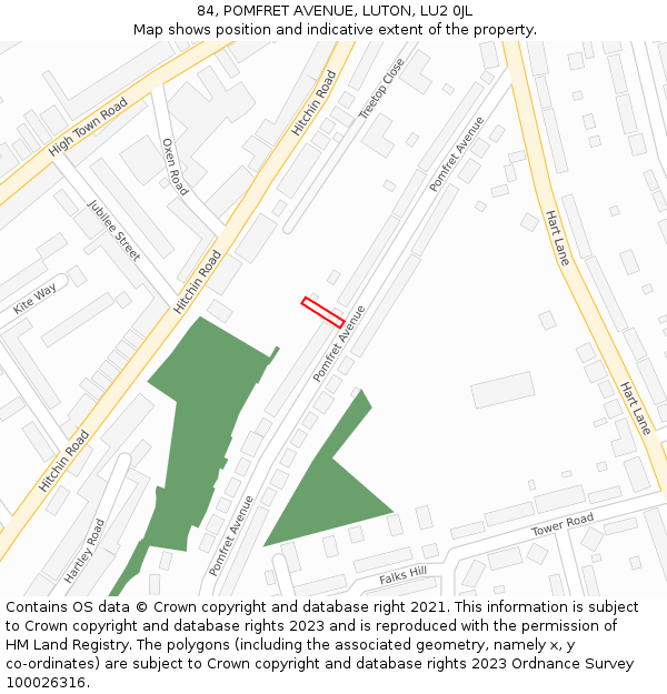 84, POMFRET AVENUE, LUTON, LU2 0JL: Location map and indicative extent of plot