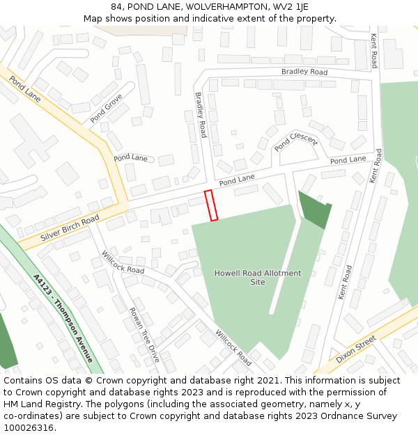 84, POND LANE, WOLVERHAMPTON, WV2 1JE: Location map and indicative extent of plot