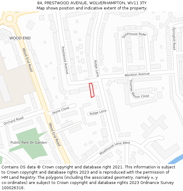 84, PRESTWOOD AVENUE, WOLVERHAMPTON, WV11 3TY: Location map and indicative extent of plot