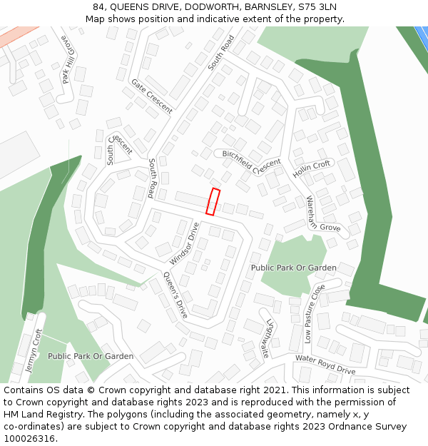 84, QUEENS DRIVE, DODWORTH, BARNSLEY, S75 3LN: Location map and indicative extent of plot