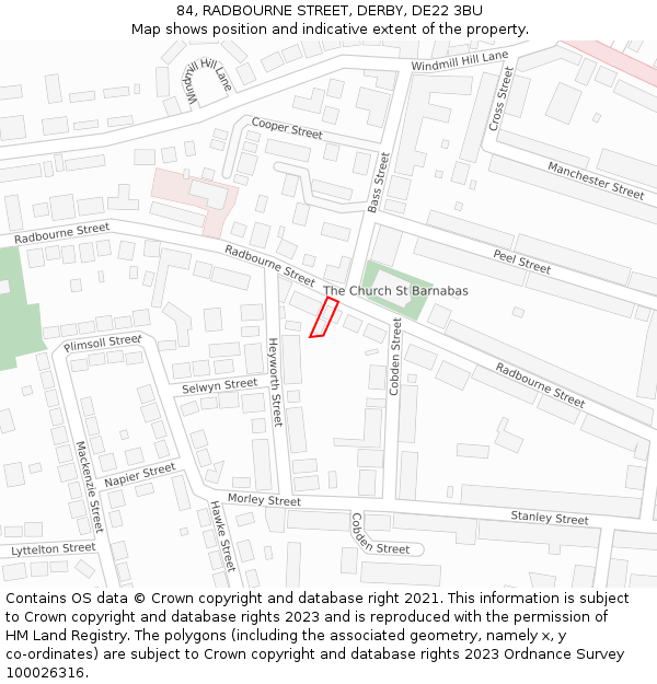 84, RADBOURNE STREET, DERBY, DE22 3BU: Location map and indicative extent of plot